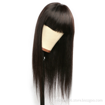 Wholesale Brazilian Straight Human Hair Wig Full Machine Made Remy Human Hair Wig with Bangs 150 density Straight Wig With Bangs